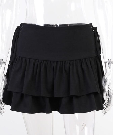 Chic Black Ruffle Mini Skirt with Lace-Up Sides | Fall Fashion Essential for Women