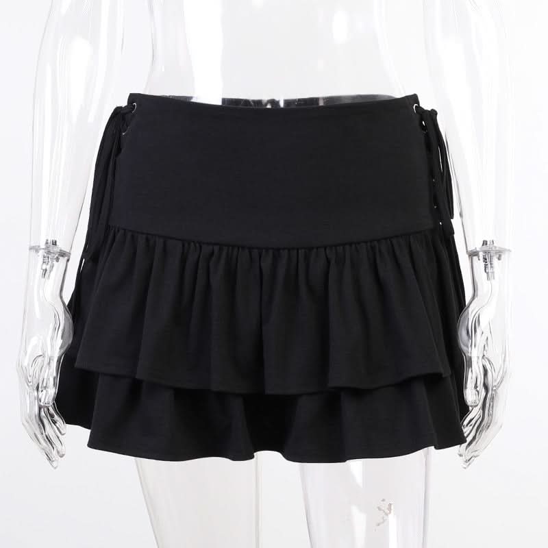 Chic Black Ruffle Mini Skirt with Lace-Up Sides | Fall Fashion Essential for Women