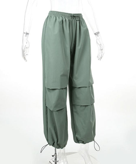 Effortless Fall Style: Women's Sage Green Baggy Cargo Pants | Wide-Leg Drawstring Trousers