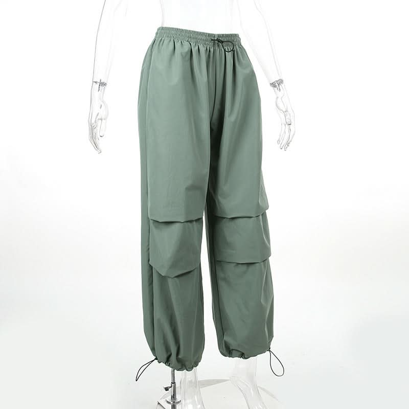 Effortless Fall Style: Women's Sage Green Baggy Cargo Pants | Wide-Leg Drawstring Trousers