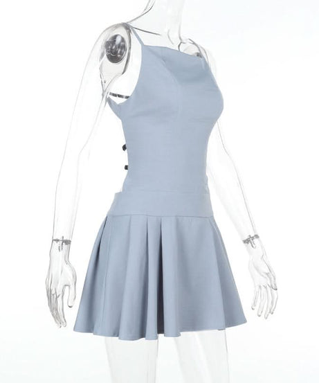 Chic Periwinkle Pleated Backless Mini Dress - Strappy Cami for Fall & Holiday Styles