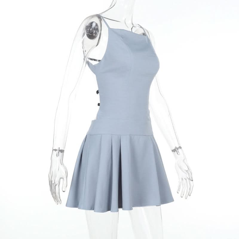 Chic Periwinkle Pleated Backless Mini Dress - Strappy Cami for Fall & Holiday Styles