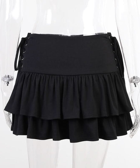 Chic Black Ruffle Mini Skirt with Lace-Up Sides | Fall Fashion Essential for Women
