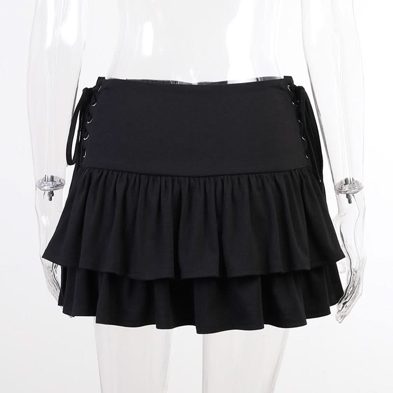 Chic Black Ruffle Mini Skirt with Lace-Up Sides | Fall Fashion Essential for Women