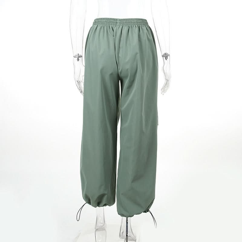 Effortless Fall Style: Women's Sage Green Baggy Cargo Pants | Wide-Leg Drawstring Trousers