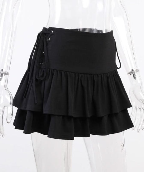 Chic Black Ruffle Mini Skirt with Lace-Up Sides | Fall Fashion Essential for Women
