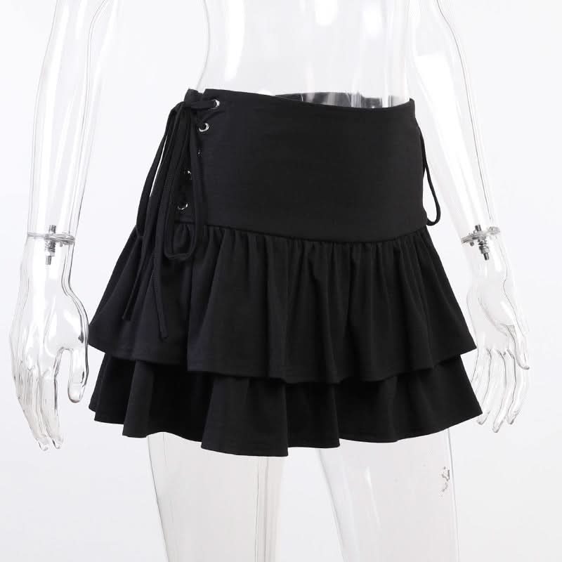 Chic Black Ruffle Mini Skirt with Lace-Up Sides | Fall Fashion Essential for Women