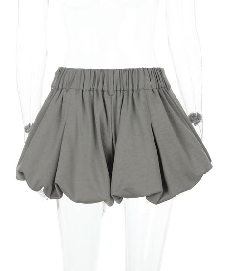 Chic High-Waist Bubble Skort with Lace Trim | Pleated Grey Fall Fashion Shorts