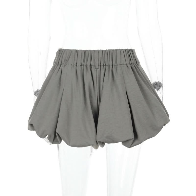 Chic High-Waist Bubble Skort with Lace Trim | Pleated Grey Fall Fashion Shorts