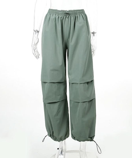 Effortless Fall Style: Women's Sage Green Baggy Cargo Pants | Wide-Leg Drawstring Trousers