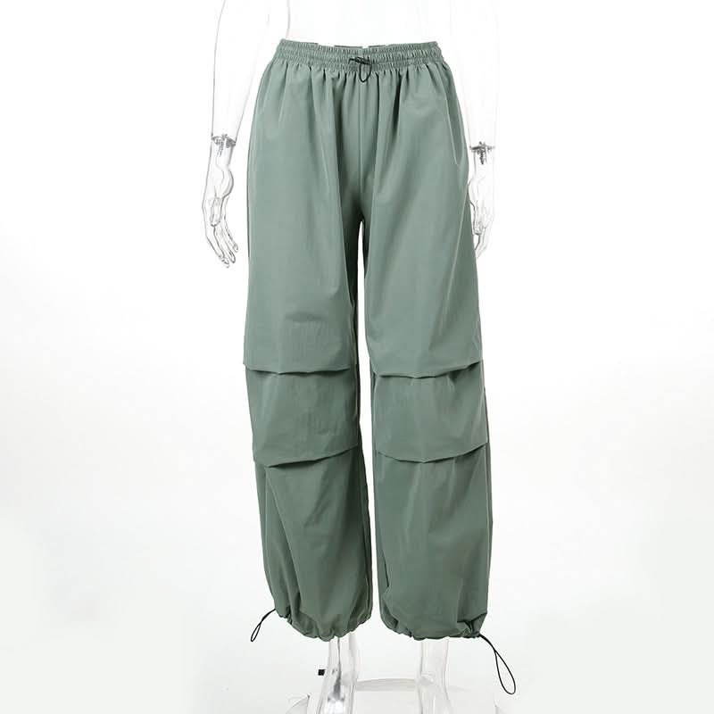Effortless Fall Style: Women's Sage Green Baggy Cargo Pants | Wide-Leg Drawstring Trousers