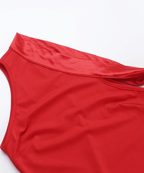 Scarlet Siren: Elegant One-Shoulder High Slit Maxi Dress – Your Glamorous Pick for Fall & Holiday Events