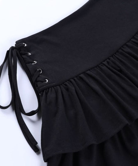 Chic Black Ruffle Mini Skirt with Lace-Up Sides | Fall Fashion Essential for Women