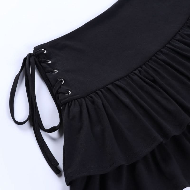 Chic Black Ruffle Mini Skirt with Lace-Up Sides | Fall Fashion Essential for Women