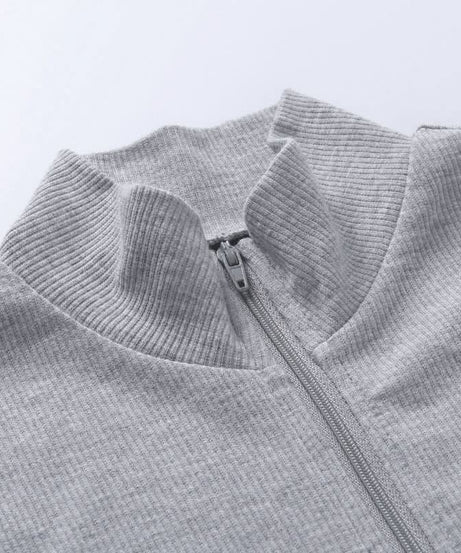 Cozy Chic Ribbed Quarter-Zip Crop Top | Women's Long Sleeve Athleisure with Thumbholes for Fall