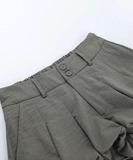 Chic High-Waist Bubble Skort with Lace Trim | Pleated Grey Fall Fashion Shorts