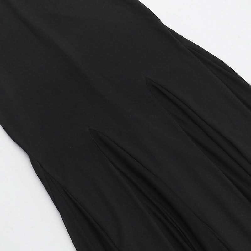 Chic Black Strapless Maxi Dress with Sultry Mesh Slits - Your Go-To for Fall Galas & Holiday Parties