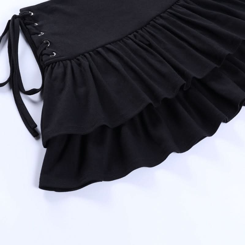Chic Black Ruffle Mini Skirt with Lace-Up Sides | Fall Fashion Essential for Women