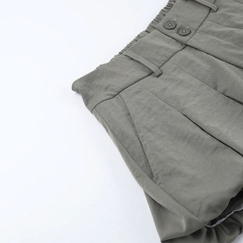 Chic High-Waist Bubble Skort with Lace Trim | Pleated Grey Fall Fashion Shorts