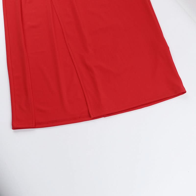 Scarlet Siren: Elegant One-Shoulder High Slit Maxi Dress – Your Glamorous Pick for Fall & Holiday Events