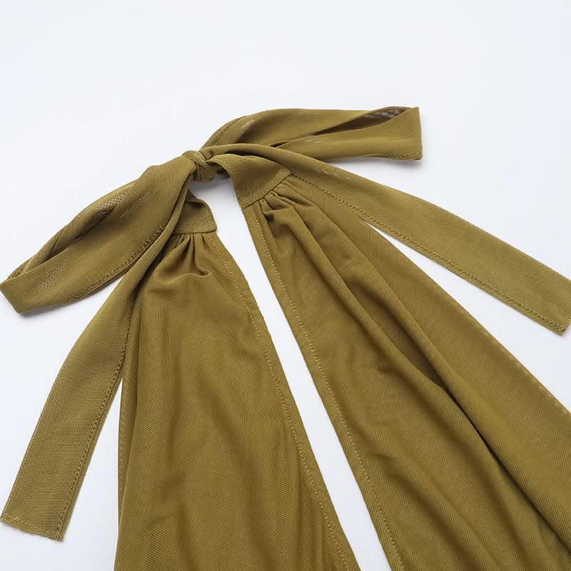 Sienna Olive Halter Mesh Cut-Out Maxi Dress - Chic Ruched Ruffle for Fall & Holiday Events