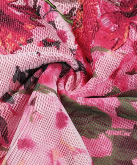 Vibrant Hot Pink Floral Mesh Maxi Dress | Ruffled Cami Cross-Back for Fall Events & Tropical Getaways