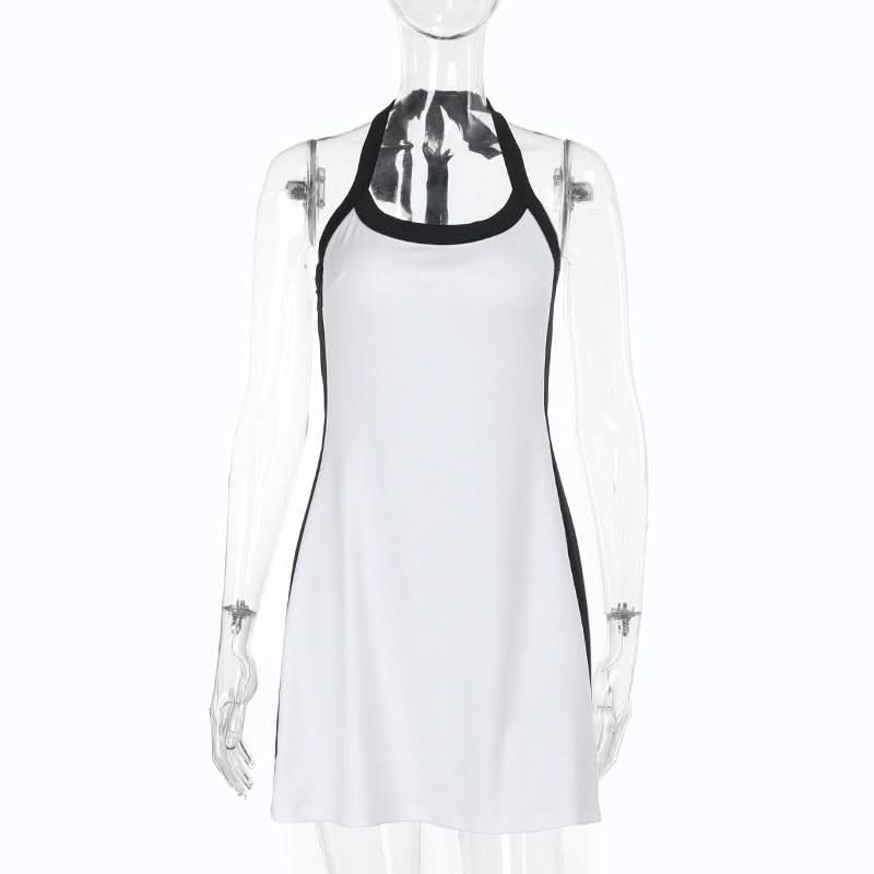 Sporty Chic Halter Mini Dress with Contrast Trim – Your Versatile Fall Essential