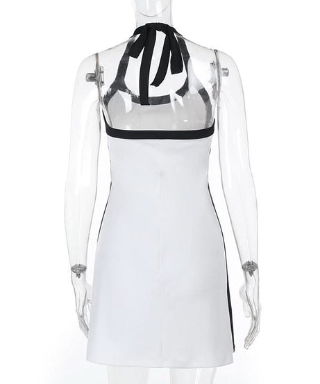 Sporty Chic Halter Mini Dress with Contrast Trim – Your Versatile Fall Essential