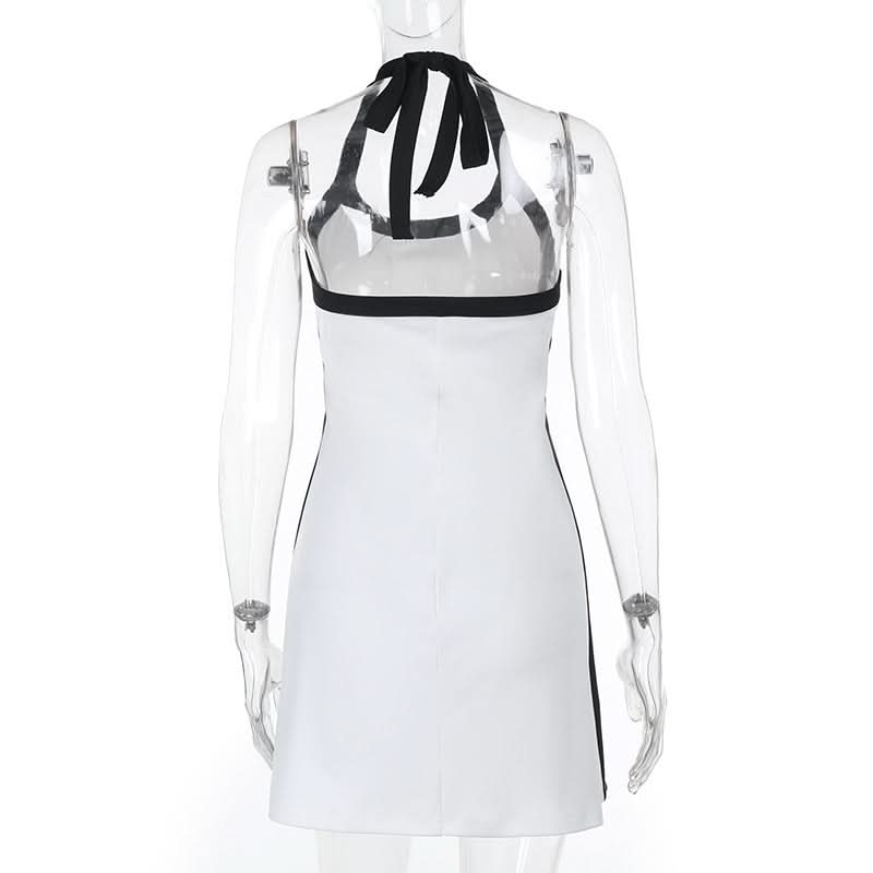 Sporty Chic Halter Mini Dress with Contrast Trim – Your Versatile Fall Essential