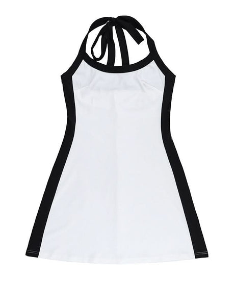 Sporty Chic Halter Mini Dress with Contrast Trim – Your Versatile Fall Essential
