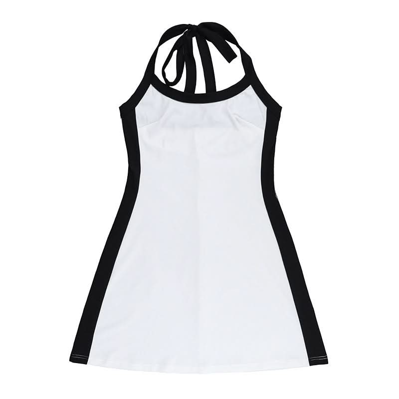 Sporty Chic Halter Mini Dress with Contrast Trim – Your Versatile Fall Essential