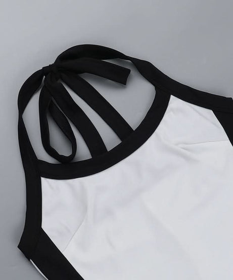 Sporty Chic Halter Mini Dress with Contrast Trim – Your Versatile Fall Essential