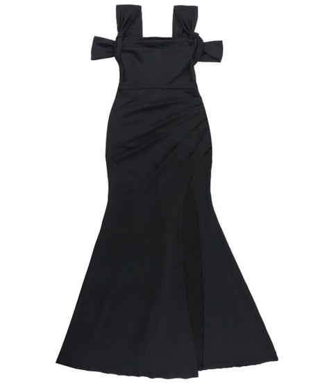 Glamorous Black Off-Shoulder High Slit Maxi Dress - Fall & Holiday Party Essential