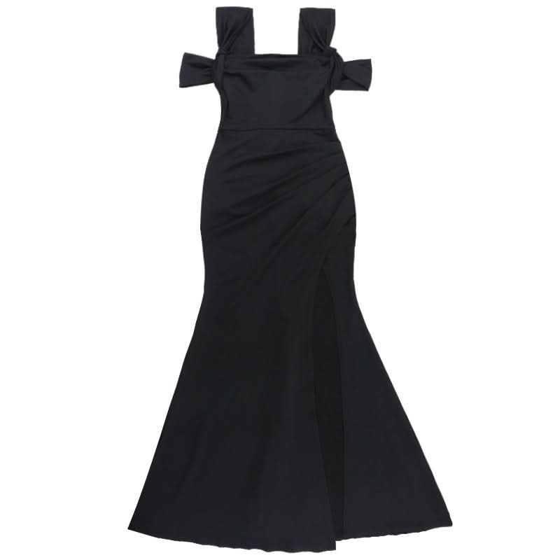 Glamorous Black Off-Shoulder High Slit Maxi Dress - Fall & Holiday Party Essential
