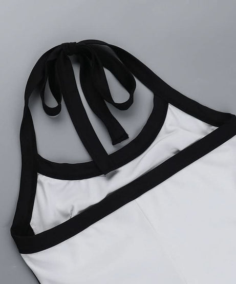 Sporty Chic Halter Mini Dress with Contrast Trim – Your Versatile Fall Essential