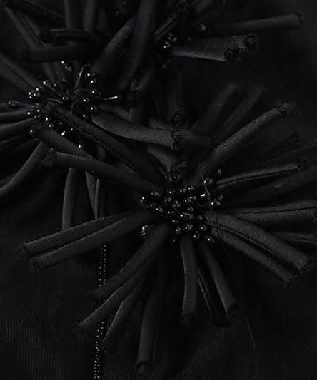 Black Sheer Mock Neck Top with Edgy Floral Appliques – Fall Evening & Halloween Chic