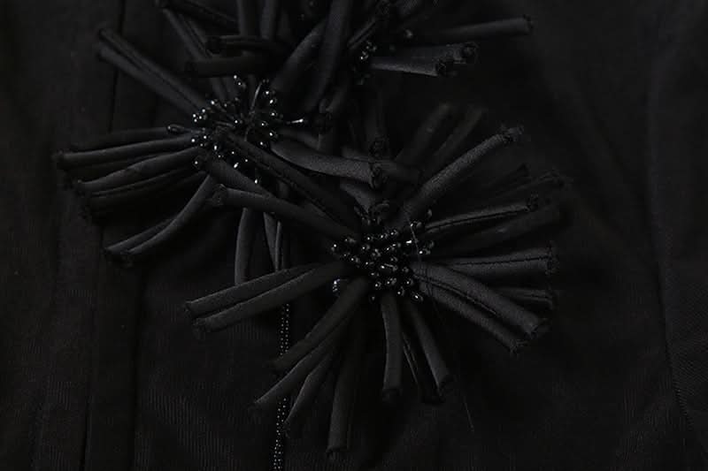 Black Sheer Mock Neck Top with Edgy Floral Appliques – Fall Evening & Halloween Chic