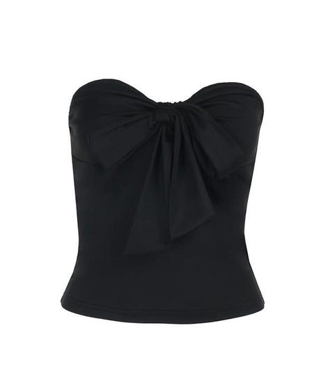 Chic Black Bowknot Strapless Top | Fall & Holiday Party Essential for Women
