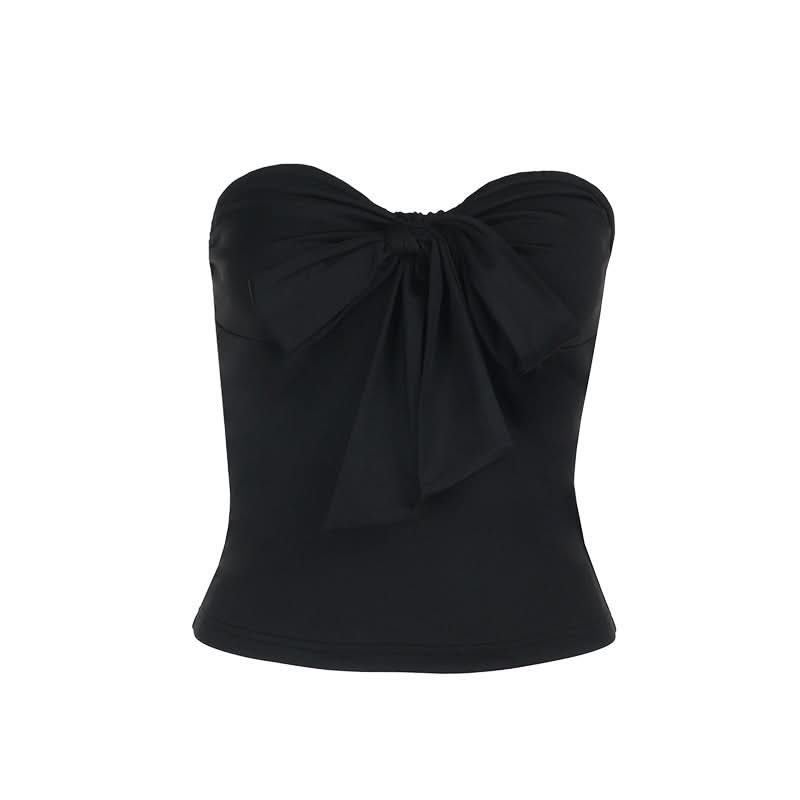Chic Black Bowknot Strapless Top | Fall & Holiday Party Essential for Women