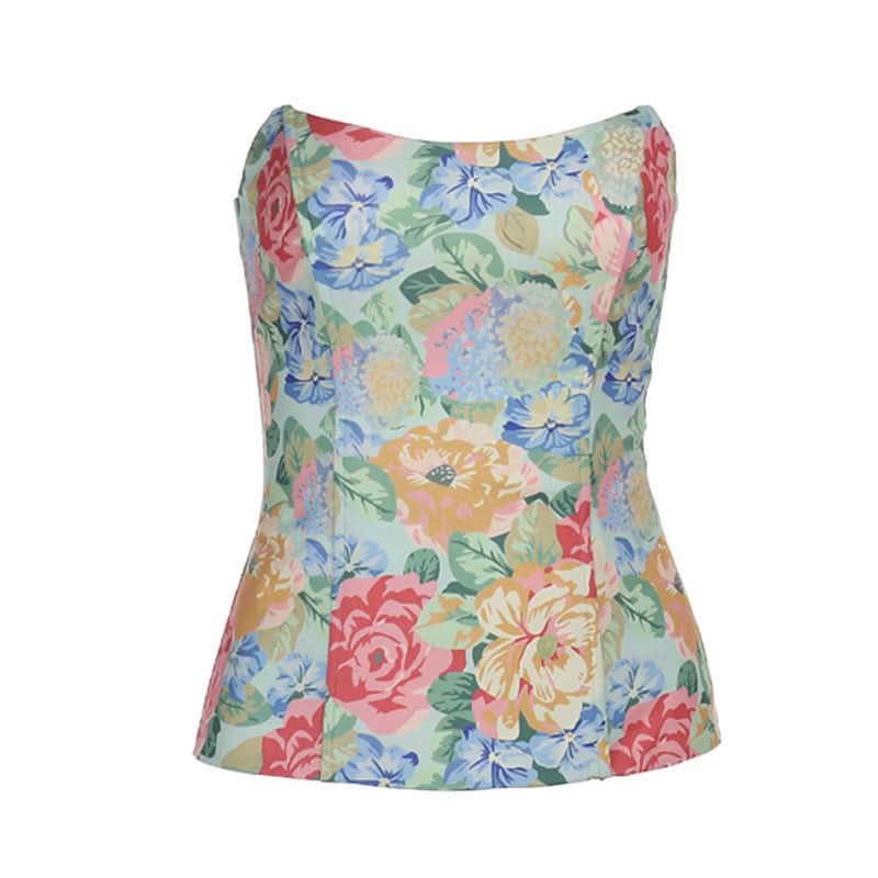Vibrant Fall Bloom Backless Tube Top | Chic Floral Strapless for Effortless American Style