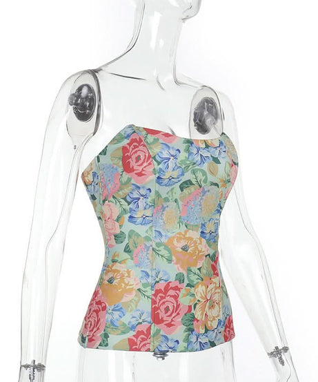 Vibrant Fall Bloom Backless Tube Top | Chic Floral Strapless for Effortless American Style