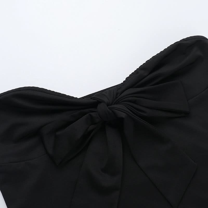 Chic Black Bowknot Strapless Top | Fall & Holiday Party Essential for Women