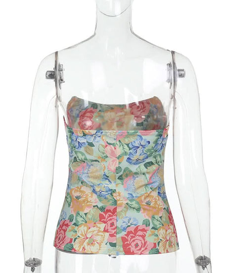 Vibrant Fall Bloom Backless Tube Top | Chic Floral Strapless for Effortless American Style