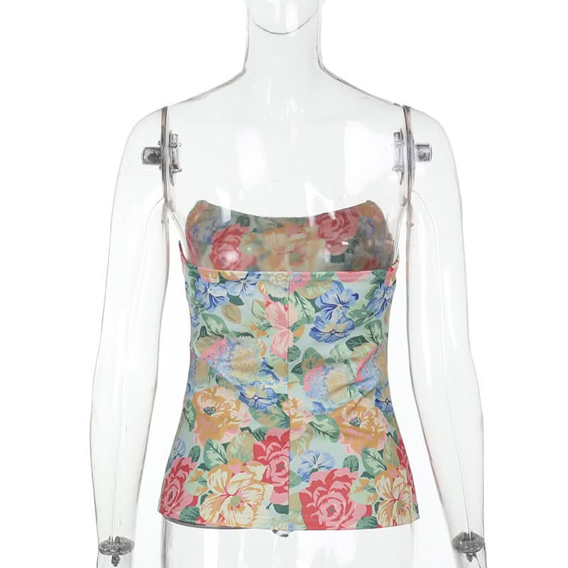 Vibrant Fall Bloom Backless Tube Top | Chic Floral Strapless for Effortless American Style
