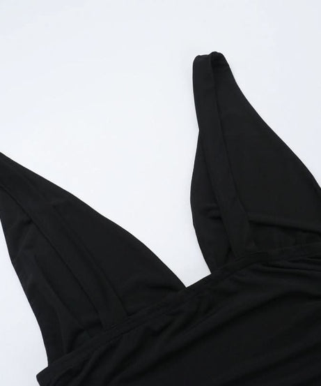 Fall & Holiday Ready: Black V-Neck Crop Top & Asymmetric Cut-Out Flared Pant Set