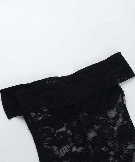 Sultry Black Lace Off-Shoulder Flare Jumpsuit - Halloween & Holiday Party Ready