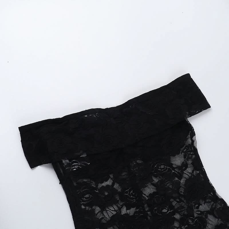 Sultry Black Lace Off-Shoulder Flare Jumpsuit - Halloween & Holiday Party Ready