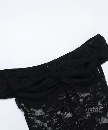 Sultry Black Lace Off-Shoulder Flare Jumpsuit - Halloween & Holiday Party Ready