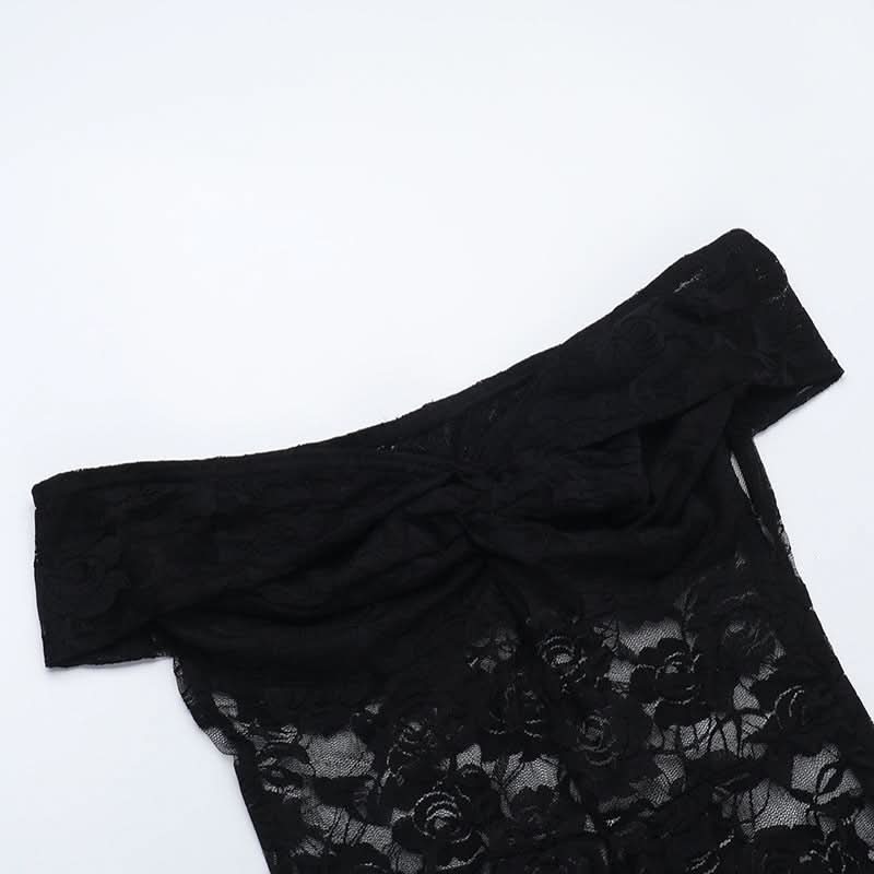 Sultry Black Lace Off-Shoulder Flare Jumpsuit - Halloween & Holiday Party Ready