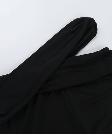 Fall & Holiday Ready: Black V-Neck Crop Top & Asymmetric Cut-Out Flared Pant Set